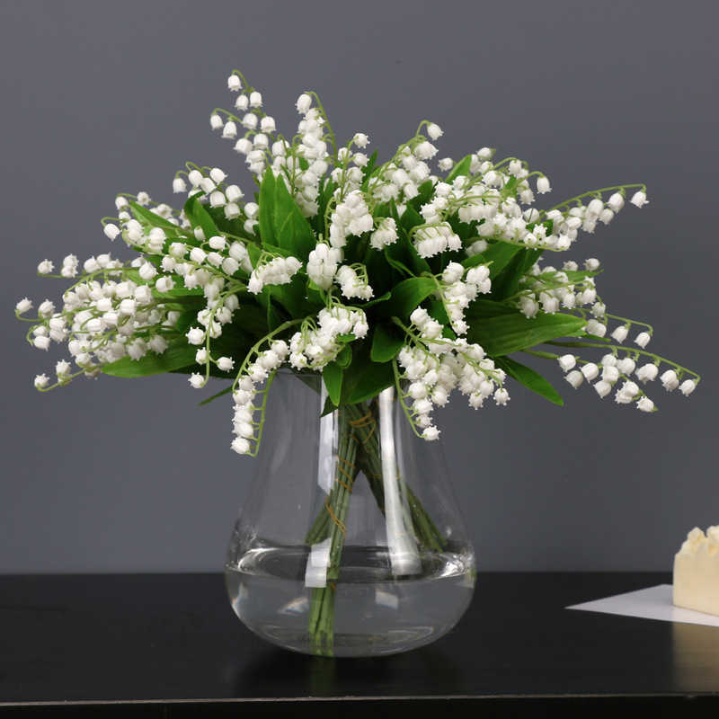 Decorative Flowers Wreaths Beautiful pure white bell orchid plastic artificial flowers arrangement supplies home decor fake plants party gifts T230217