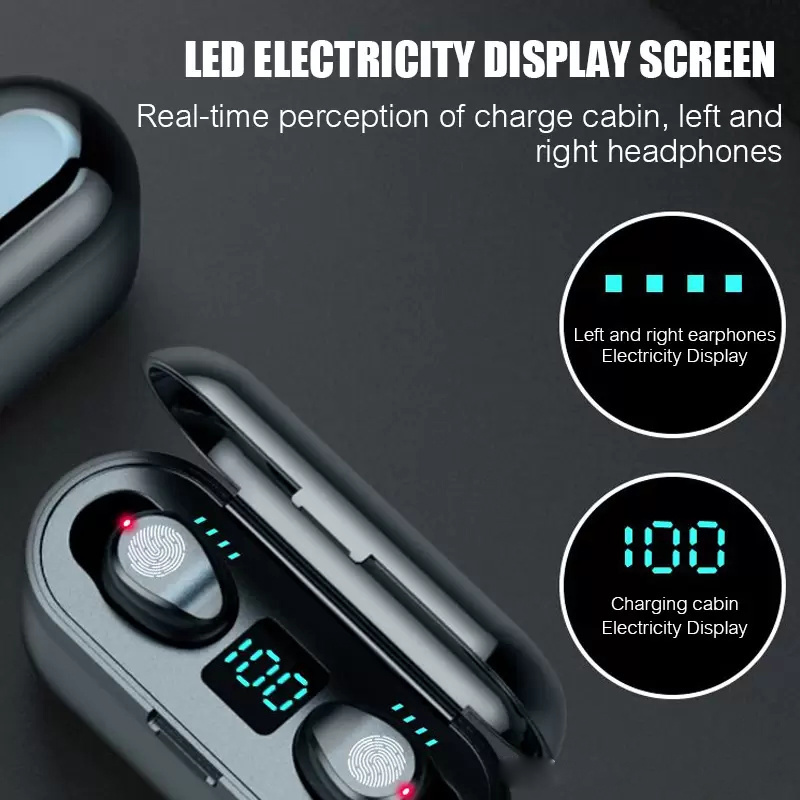 Nowe bezprzewodowe słuchawki F9 TWS Bluetooth v5.0 Sport Słuchawki do gry słuchawki 2000 mAh zasilacze z mikrofonem i wyświetlaczem LED