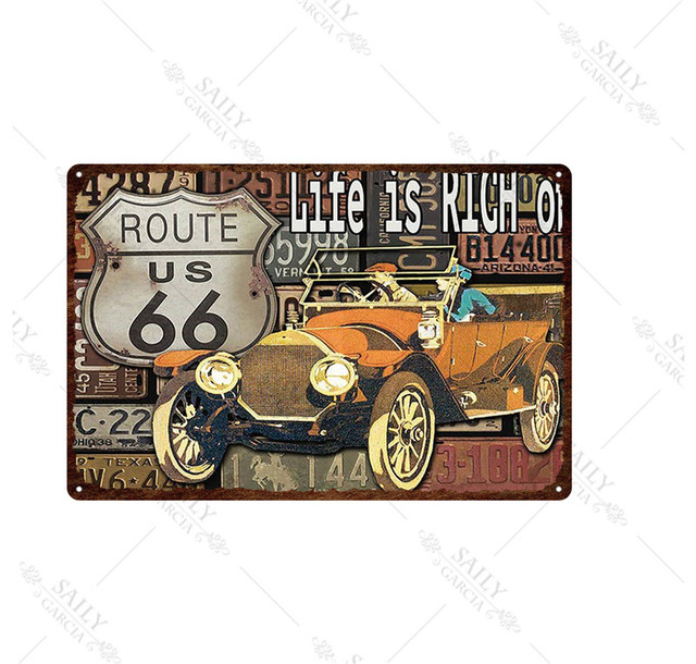 Route 66 Métal Tin Sign American Route 66 Bar Restaurant Garage Maison Intérieur Extérieur Métal Mur Art Décoration Plaques 20x30cm Woo