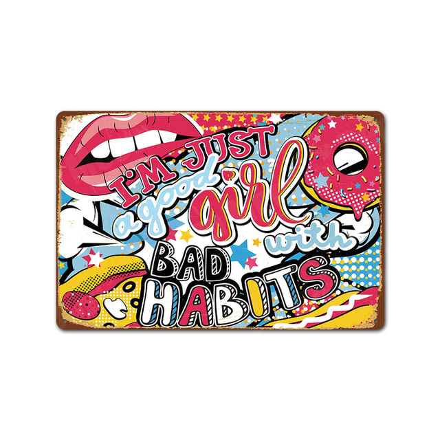 Good Girls Do Bad Things Rétro Peinture en métal Panneaux en métal Bar Club Décoration Murale Kiss Me Plaques Langue Art Affiche Cadeau pour Amoureux 20 x 30 cm Woo