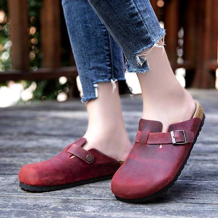 Zapatillas alemanas Diseñador Birkinstocks Zapatos para hombres y mujeres Zapatillas envueltas en corcho Cuero de los amantes Zapatos de playa de cuero puro Buff X67T