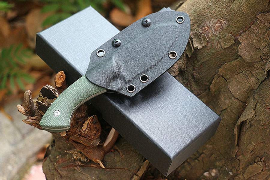 M6697 Survival Straight Hunting Knife 14C28N Satin Blade CNC Full Tang Flax Handle Outdoor Fixed Blade Tactical Knives with Kydex