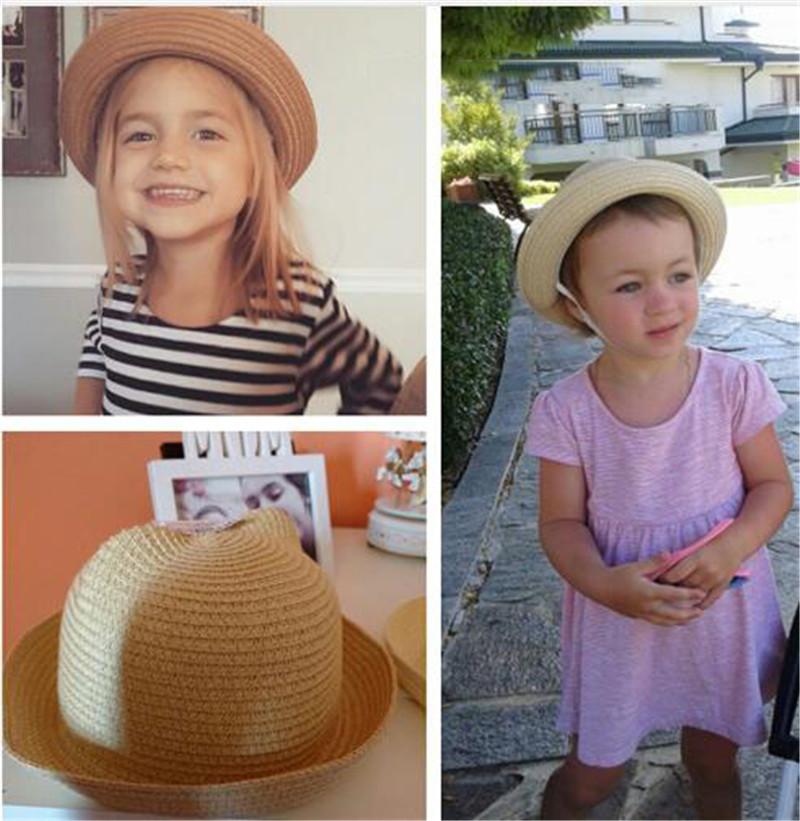 Straw Hats Kids Character Ear Decoration Summer Cap Baby Sun Hat For Girl Boys Bucket Cap For Children Hat Beach Panama Caps TO599