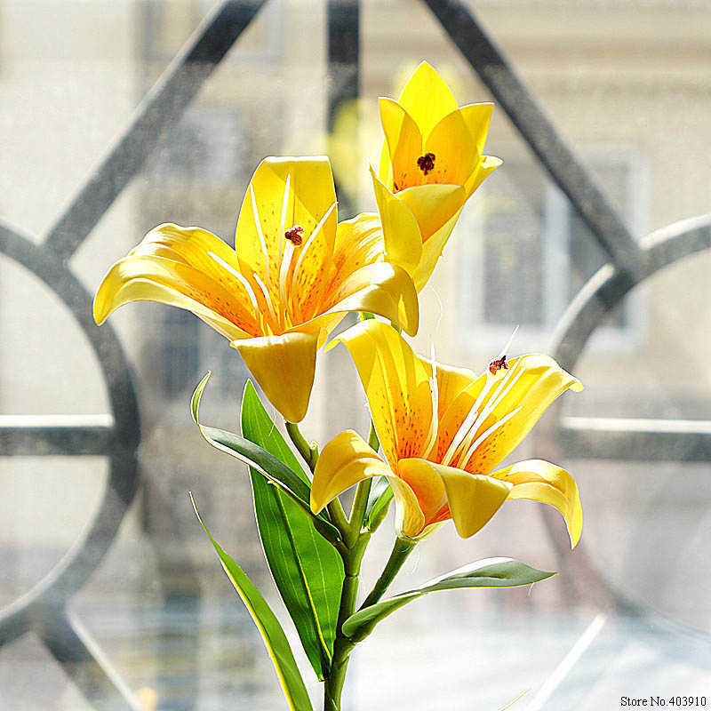 Couronnes de fleurs décoratives impression 3D branche de lys fleurs artificielles d'apparence réelle pour la décoration de mariage à la maison blanc fausses fleurs décor de jardin flores T230217