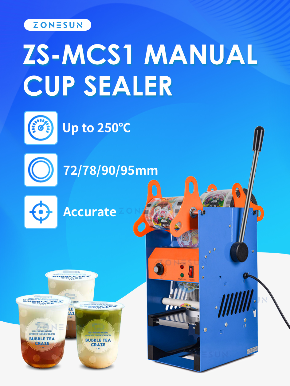 ZONESUN Manual Bubble Tea Cup Sealing Machine Soybean Milk Breakfast Cereals Packaging Tool for Stall Bakery Sealer ZS-MCS1