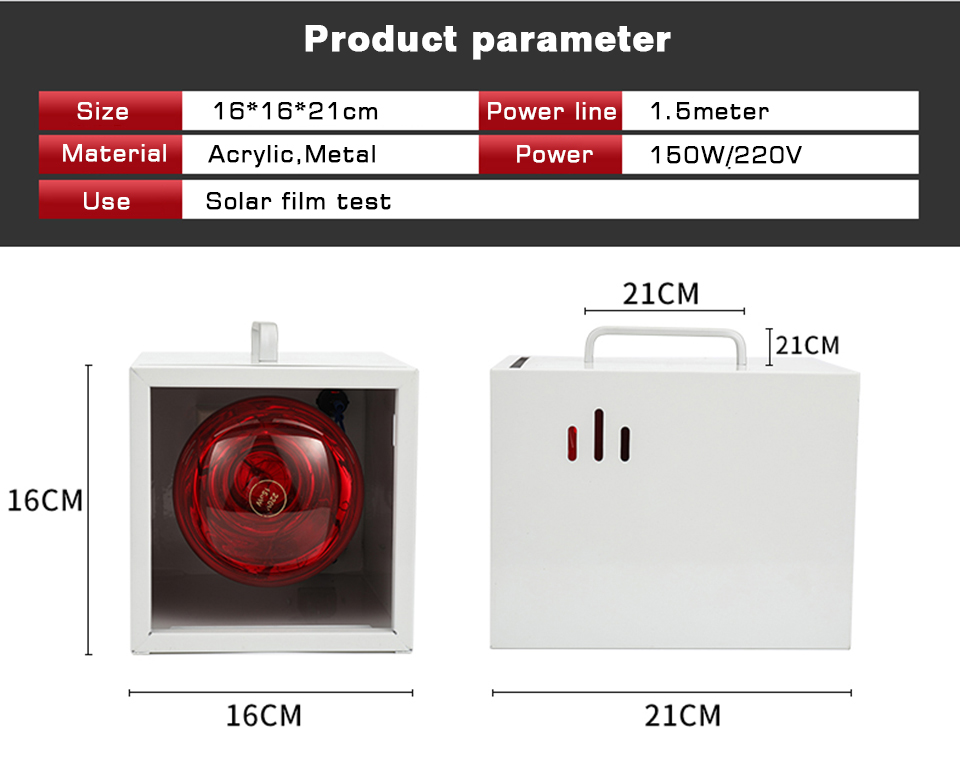 Handhållen fönsterfärgad demo värmelåda display 150W 220V värmeavstötningstestlåda av högpresterande fönsterfilmprodukt OC-2-2