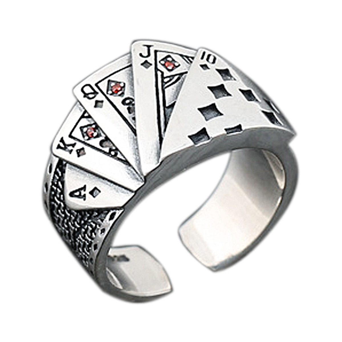 Playing Card Chunky Cubic Zirconia Engraved Adjustable Ring For Men Vintage Wholesale Jewelry
