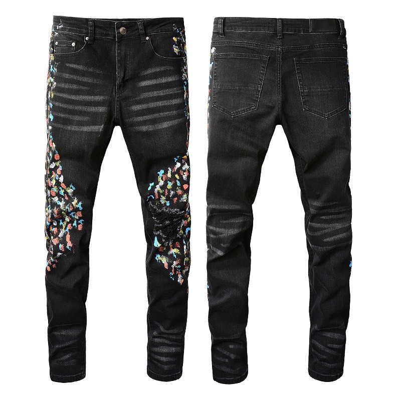 Męskie dżinsy chude niebezpieczeństwo Zniszczone zniszczone rozciąganie motocyklowy jeansowy biały czarny niebieski Slim Fit Spodnie dla mężczyzn Rozmiar 28-40 3 GOAPURPULE Dżinsy