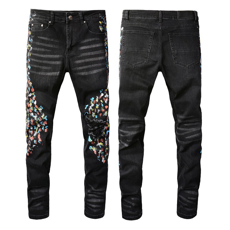 Herenjeans Skinny Distress Ripped Destroyed Stretch Biker Denim wit Zwart Blauw Slim Fit Hip Hop Broek voor heren maat 28-40 3GOAPurpere jeans