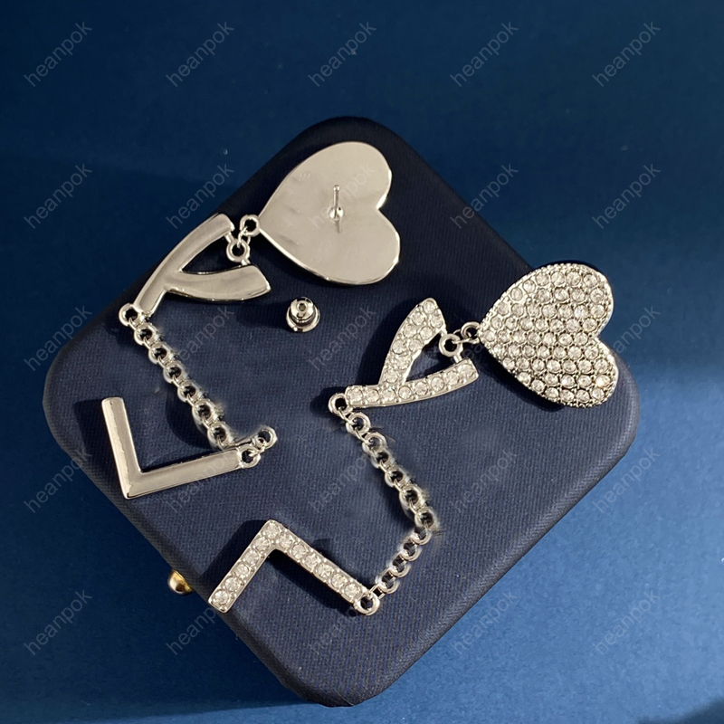 Brincos pendentes de diamante, designer de joias femininas, tamanho 2,9 x 9,9 cm, moda, letra grande, brinco de amor, prata, luxo, brinco, brinco, com caixa