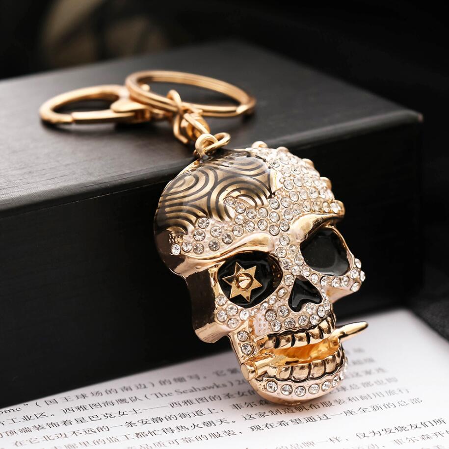 Vintage Cartoon Funny Crystal Skull Head Keychains Fashion Punk Car Bag Key Pendant Keyring Men Women Jewelry Accessories Gift