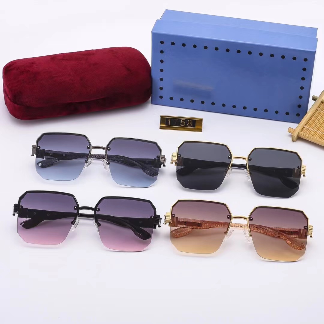 2023 Novos óculos de aro de óculos sem aro, óculos polarizados designers mulheres homens viajam óculos de óculos premium de óculos de luxo de luxo de metal 1758 com caixa