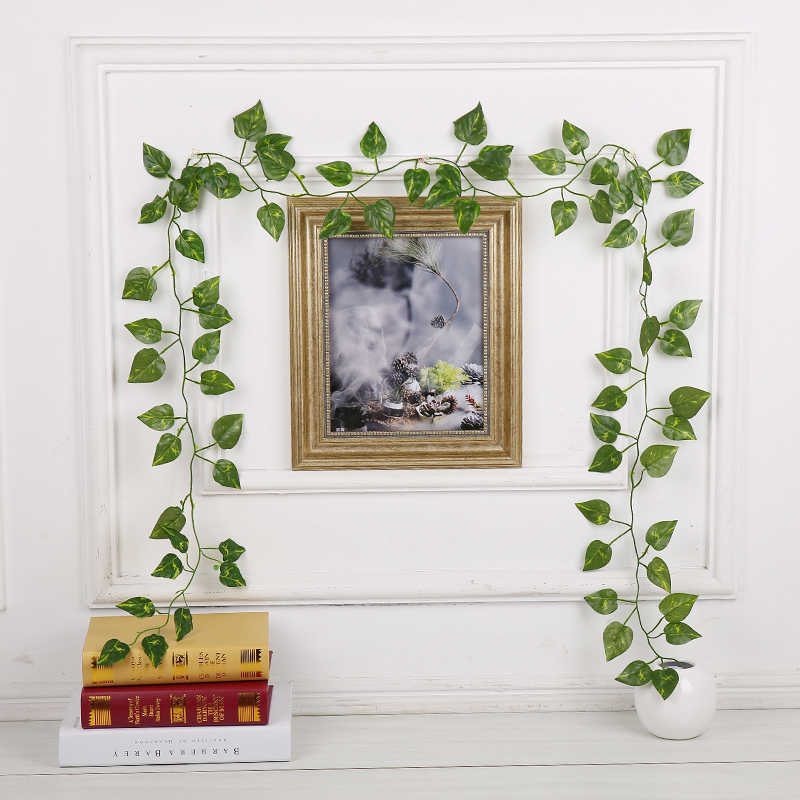 Decorative Flowers Wreaths 1.8M 3 Style Artificial Plants Green Lvy Leaves Artificial Grape Vine Fake Leaves Wedding Decoration DIY Garden Craft Flowers T230217