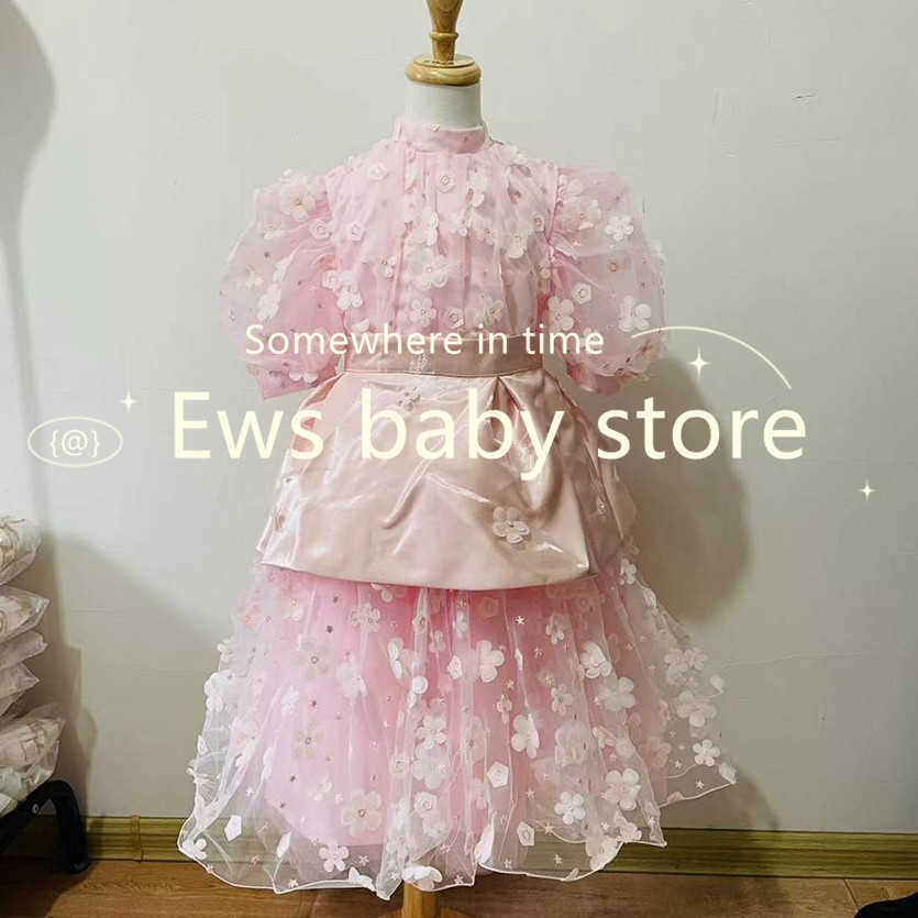 Meisjesjurken baby Spaans lolita prinses baljurk bloem kralen ontwerp verjaardagsfeestje doopjurken voor meisjes paas eid a1352 w0221