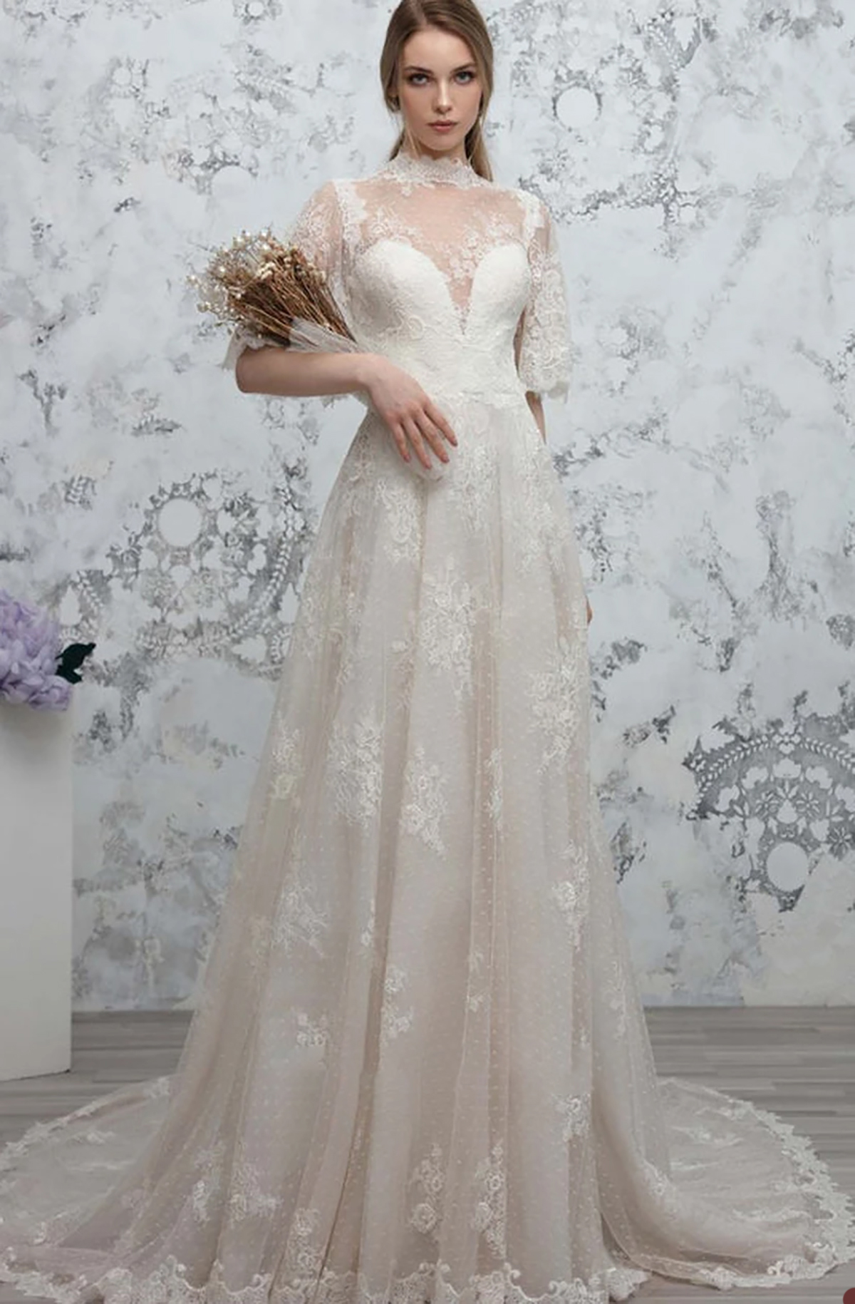 Junoesque A-Line Wedding Dresses Juvel korta ￤rmar med s￶kande backless blixtl￥s golvl￤ngd anpassad plus storlek brudkl￤nning vestidos de novia