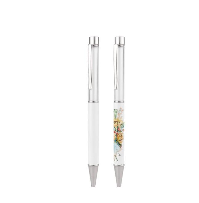 Stylos globe de neige de sublimation avec film rétractable Tube vide DIY Stylos à bille Stylo de transfert de chaleur vierge Stylo à bille en métal Clip de couleur unie pour l'école de bureau