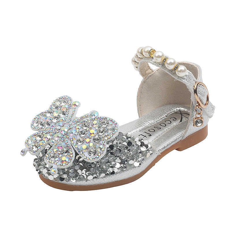 Sandálias novas meninas sandálias de lantejoulas crianças strass pérolas sapatos princesa crianças sandálias desempenho casamento