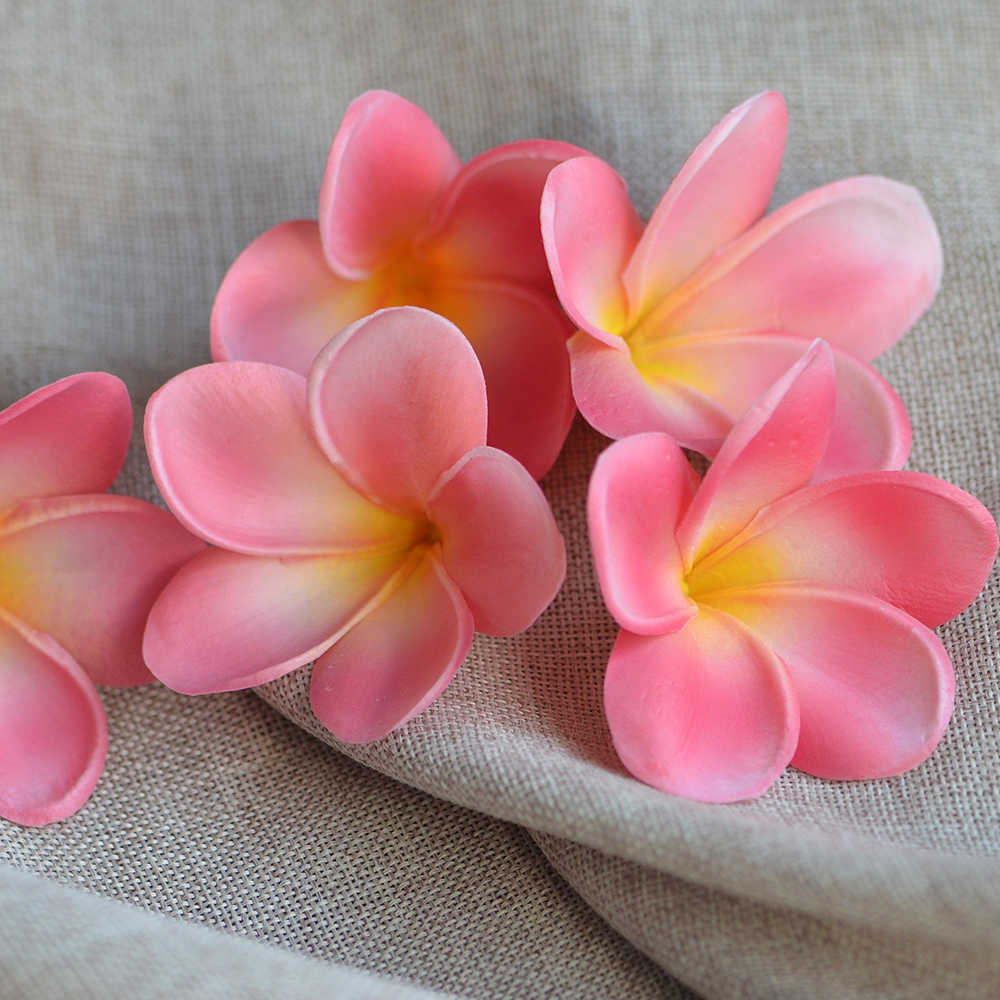 Couronnes de fleurs décoratives 10 pièces fleurs hawaïennes faux Plumeria mousse frangipanier têtes de fleurs 9 cm plage mariage maison fête décorations frangipanier flottant