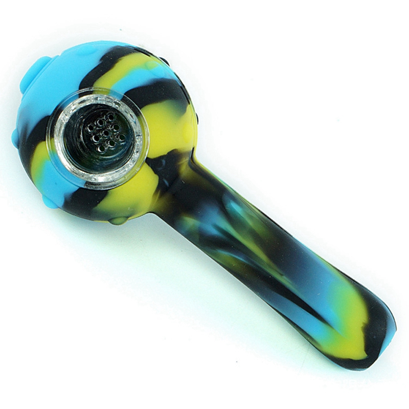 Latest Colorful Silicone Pipes Dry Herb Tobacco Thick Glass Filter Bowl Portable Handpipes Oil Rigs Stash Case Cigarette Holder Hand Smoking
