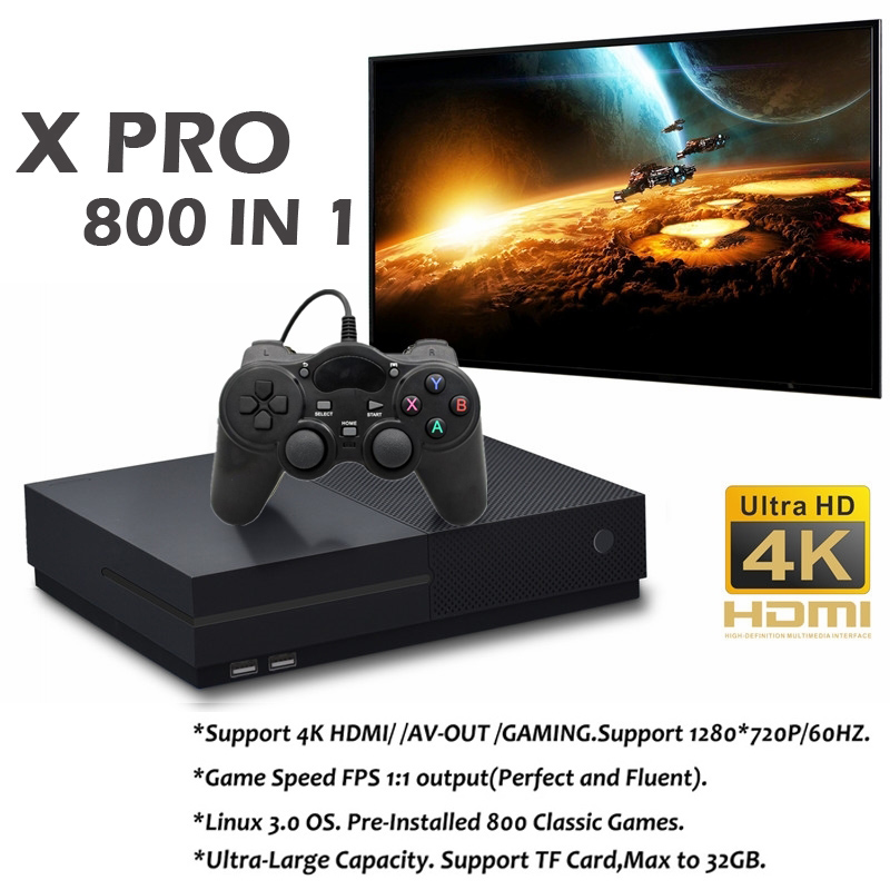 XPRO Ultra HD-videospelkonsol 64 bit AV Support 4K HDOutput inbyggd 800 för PS1 Classic Retro Family TV-spelspelare