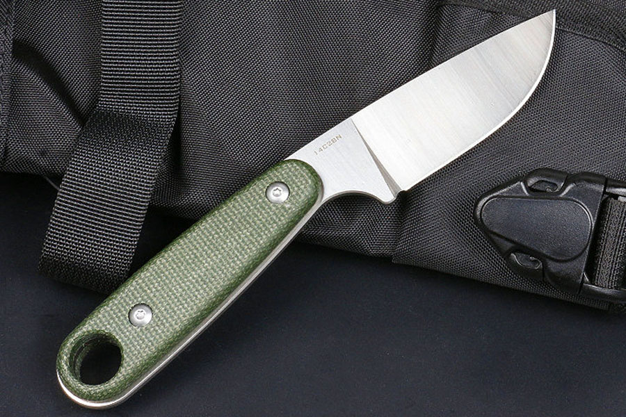 Hot M6698 Couteau de chasse droit de survie 14C28N Satin Drop Point Lame CNC Full Tang Flax Handle Outdoor Couteaux tactiques à lame fixe avec Kydex