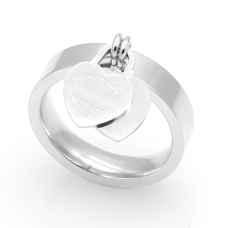 Anel de banda larga feminino masculino design original duplo em forma de coração anillos anéis de dedo rápido 1 peça tamanho completo 6 7 8 9 10317w