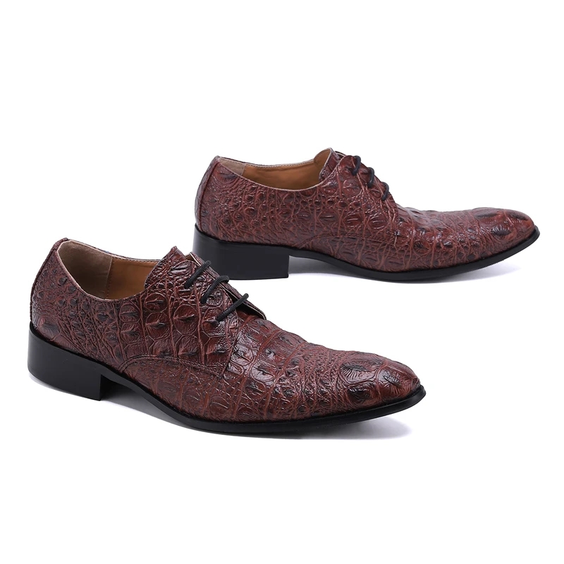 Chaussures Oxford italiennes en cuir véritable faites à la main pour hommes, richelieu de célébration de fête de mariage, chaussures habillées à lacets marron