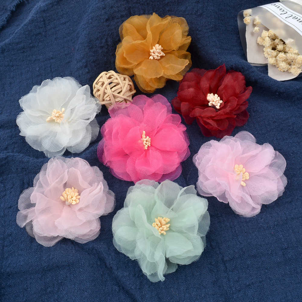 Decorative Flowers Wreaths Soft Chiffon Artificial Flowers DIY Sewing For Handicraft Rose Fabric Flower For Needlework Wedding Home Decor Accessories