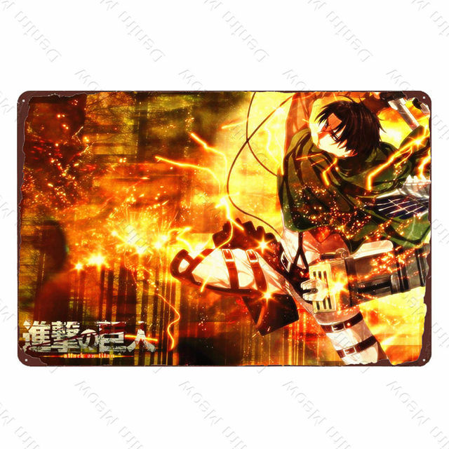 Attack on Titan art painting Vintage Poster Japanese Anime Metal Tin Sign Home Room Decorative Plate Art Painting Cartoon Comic Sticker decor size 30X20CM w02