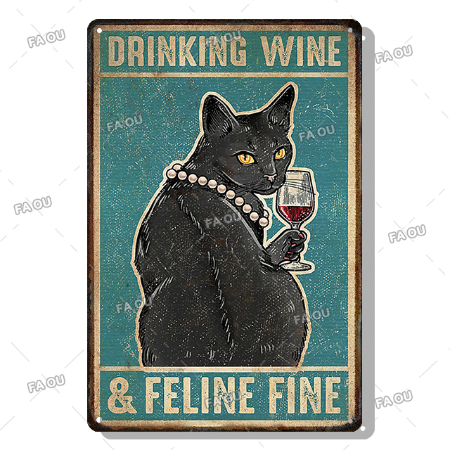 Pôster de metal vintage de cerveja e gato, decoração retrô de gato engraçado, placa de lata para bar, clube, café, arte de parede, decoração moderna para casa, estética, pintura de animal de estimação fofa 20x30 cm W01