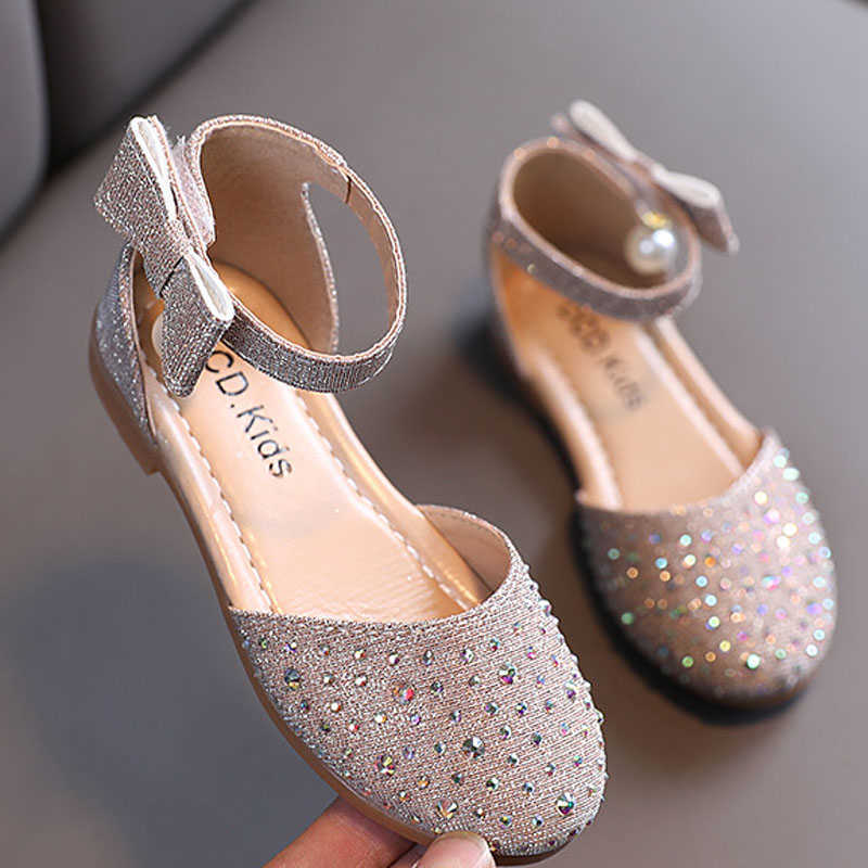 Sandals Girl Flat Sandals Princess Leather Shoes Summer Fashion Rhinestone Children Girl Shoes For Party Wedding Performance CSH1362