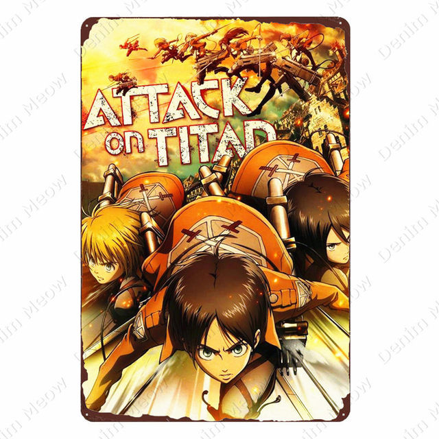Attack on Titan art painting Vintage Poster Japanese Anime Metal Tin Sign Home Room Decorative Plate Art Painting Cartoon Comic Sticker decor size 30X20CM w02