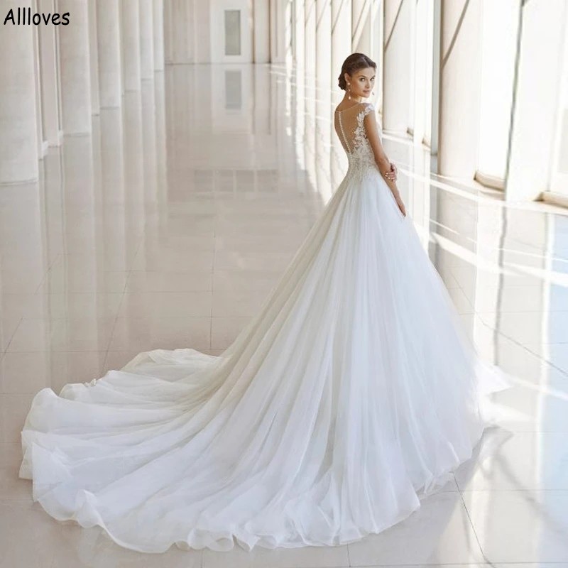 マタニティホワイトチュール花嫁のためのラインウェディングドレス