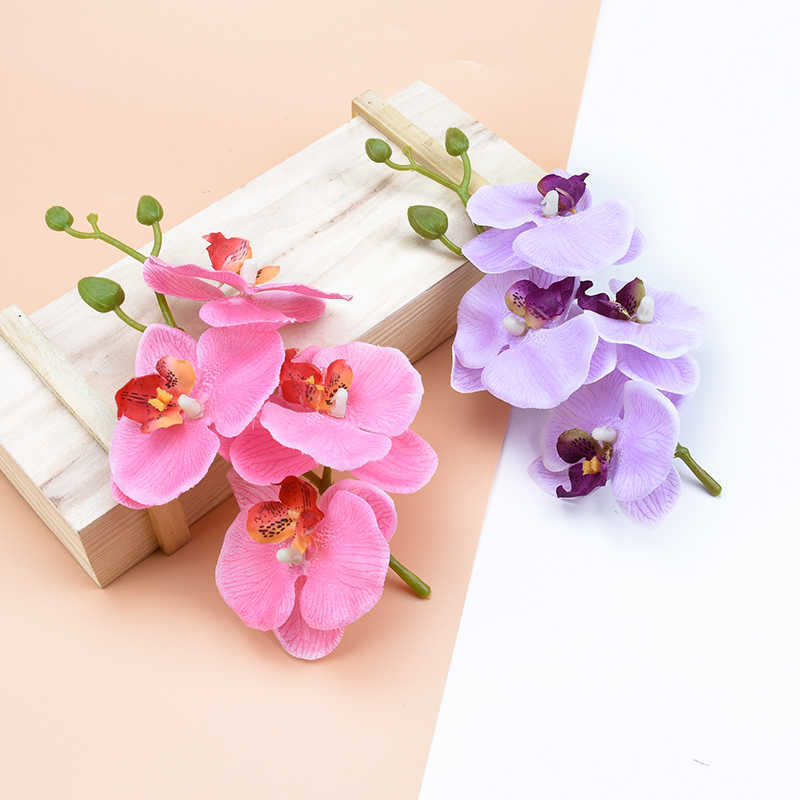 Decorative Flowers Wreaths 1 Bunch of 4 Flowers Butterfly Orchid Vases for Home Decor Wedding Decorative Flowers Cheap Artificial Flowers for Scrapbooking T230217