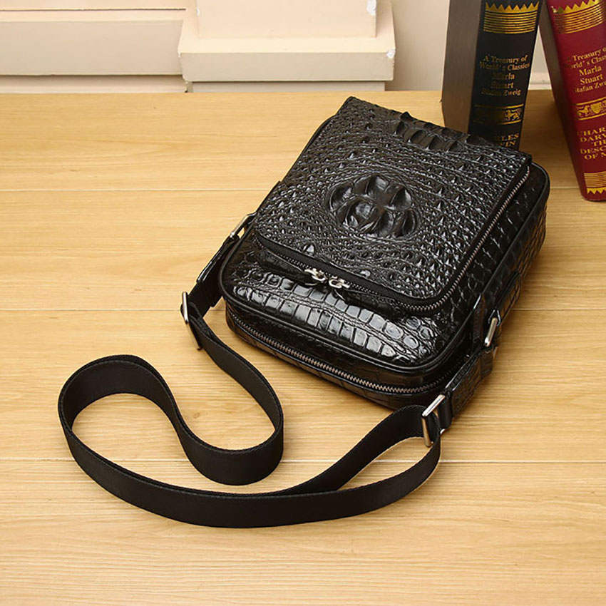 Fashion Men Cross body bags 22x20cm small shoulder bags crocodile grain real leather business casual model