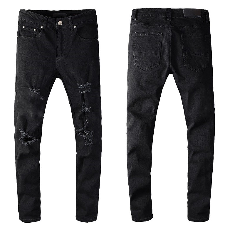 Causale mannen jeans nieuwe modeheren stylist zwart blauw skinny gescheurde vernietigde stretch slanke fit hiphop broek 28-40 topkwaliteit