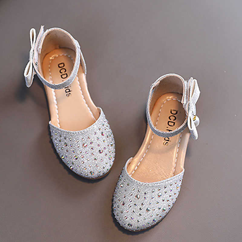 Sandals Girl Flat Sandals Princess Leather Shoes Summer Fashion Rhinestone Children Girl Shoes For Party Wedding Performance CSH1362