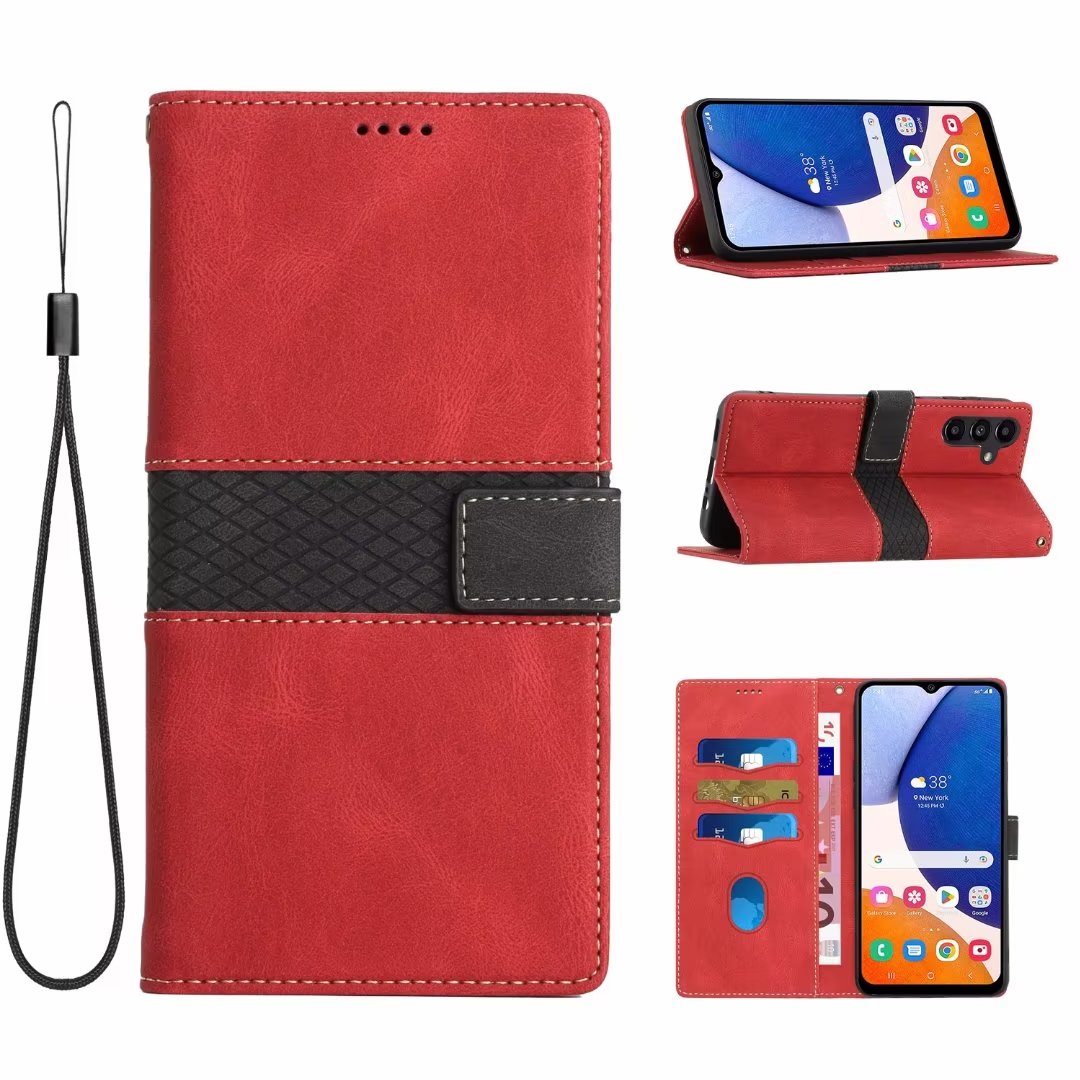 Capa carteira de couro de cor híbrida Grid Net para Samsung S23 Ultra Plus A34 A54 A14 A73 5G Moto G22 G51 5G Google Pixel 8 7A 7 Pro Slot para cartão de identificação de crédito Flip Cover Bolsa de negócios