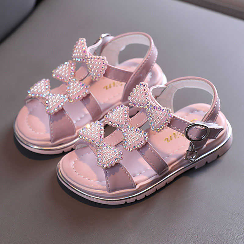 Sandals Girl Sandals Summer Fashion Children Princess Shoes Rhinestone Bow Open Toe Party Sandals Toddler Girl Shoes Black White CSH1331 R230220