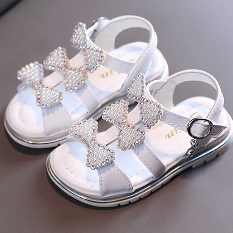 Sandals Girl Sandals Summer Fashion Children Princess Shoes Rhinestone Bow Open Toe Party Sandals Toddler Girl Shoes Black White CSH1331 R230220