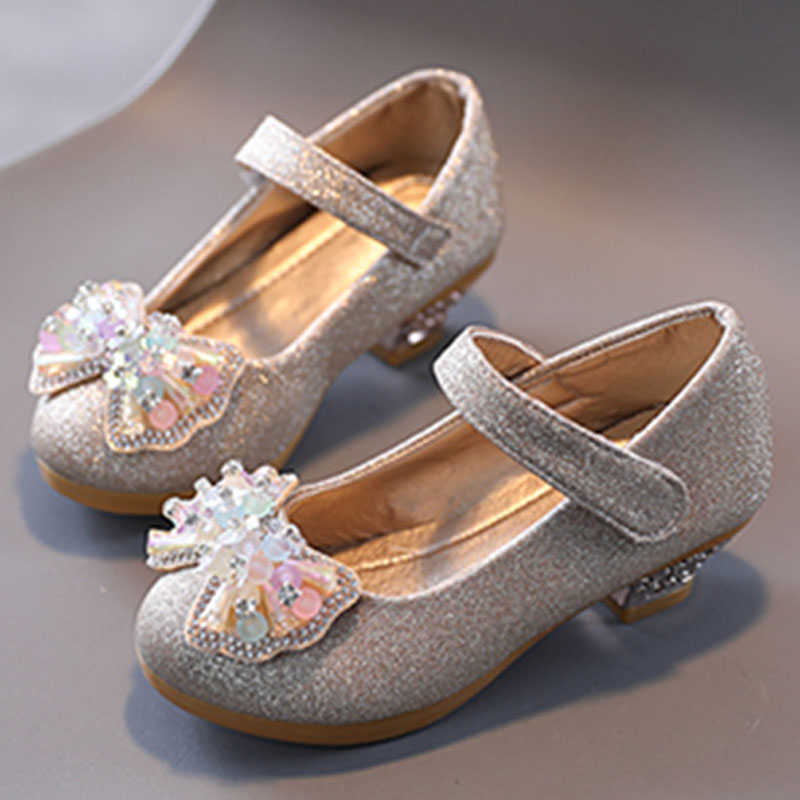 Sandals Kids Perform Princess Leather Shoes For Girls Butterfly Knot Dance Wedding Children High Heel Shoes Girls Sandals CSH1266 R230220