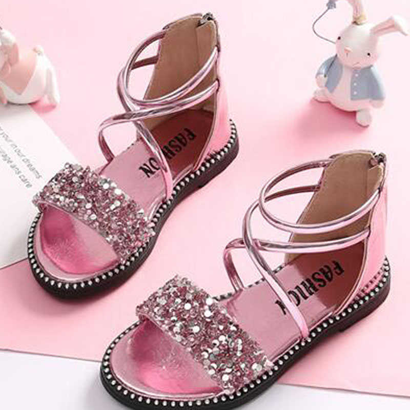 Sandals Children Roman Sandals Girl Child Shoes Sequin Flat Cross Princess Shoes 2022 Summer 5 to 12 Years Kids Girls Sandals CSH1410 R230220