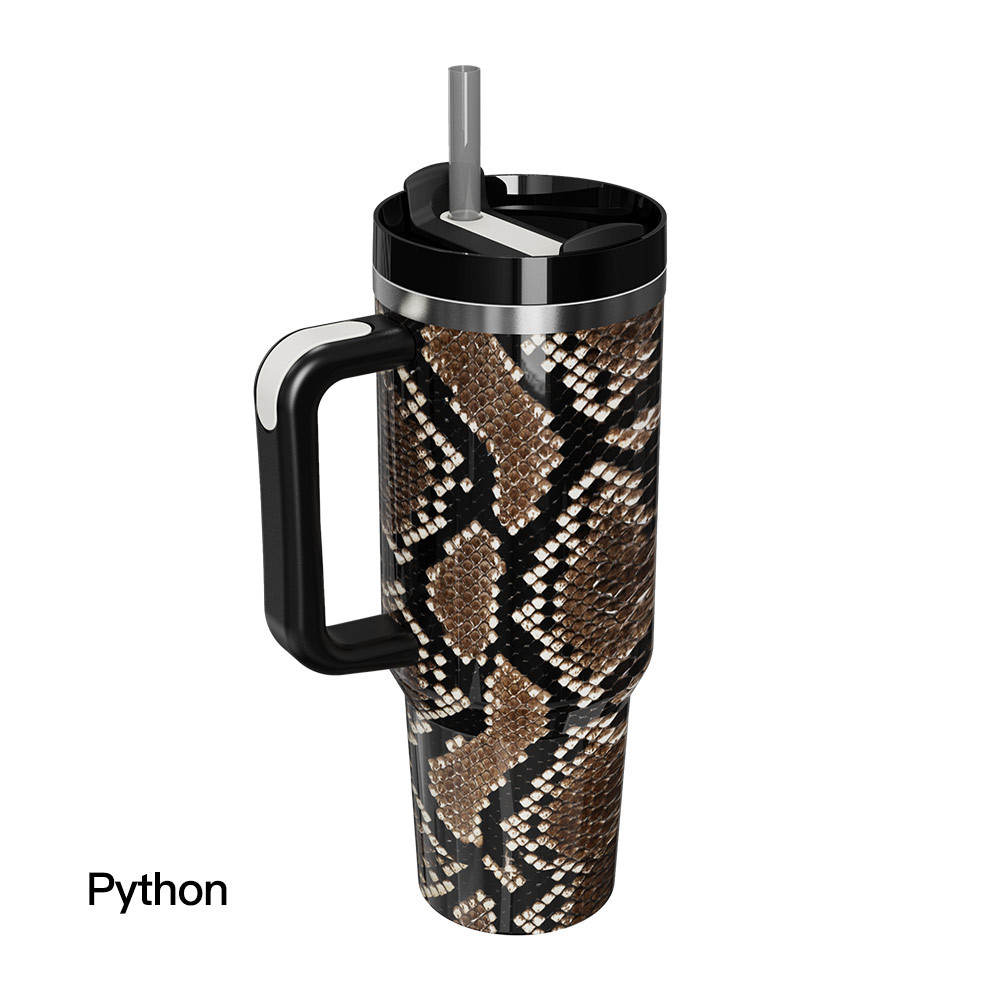 40oz Stainless Steel Tumblers With Leopard Cup Handle and Straw Vacuum Sealed Insulated Travel Tumblers