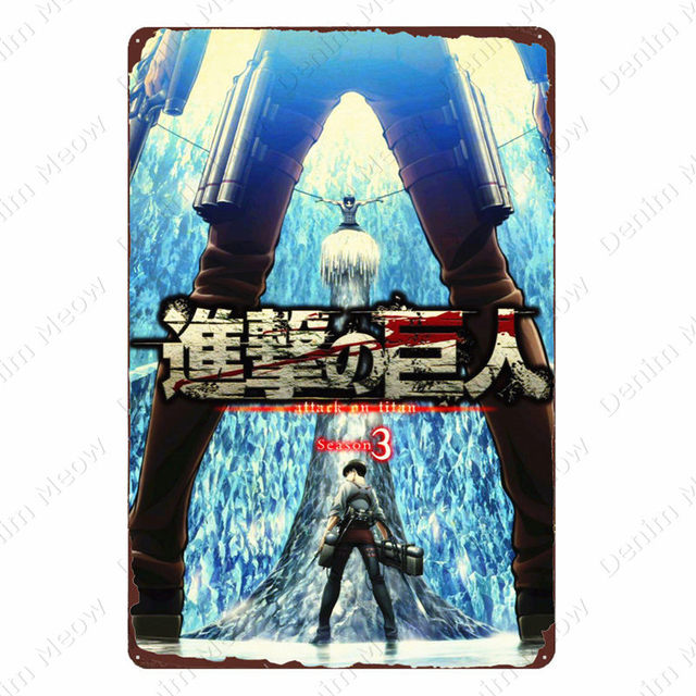 Attack on Titan art painting Vintage Poster Japanese Anime Metal Tin Sign Home Room Decorative Plate Art Painting Cartoon Comic Sticker decor size 30X20CM w02