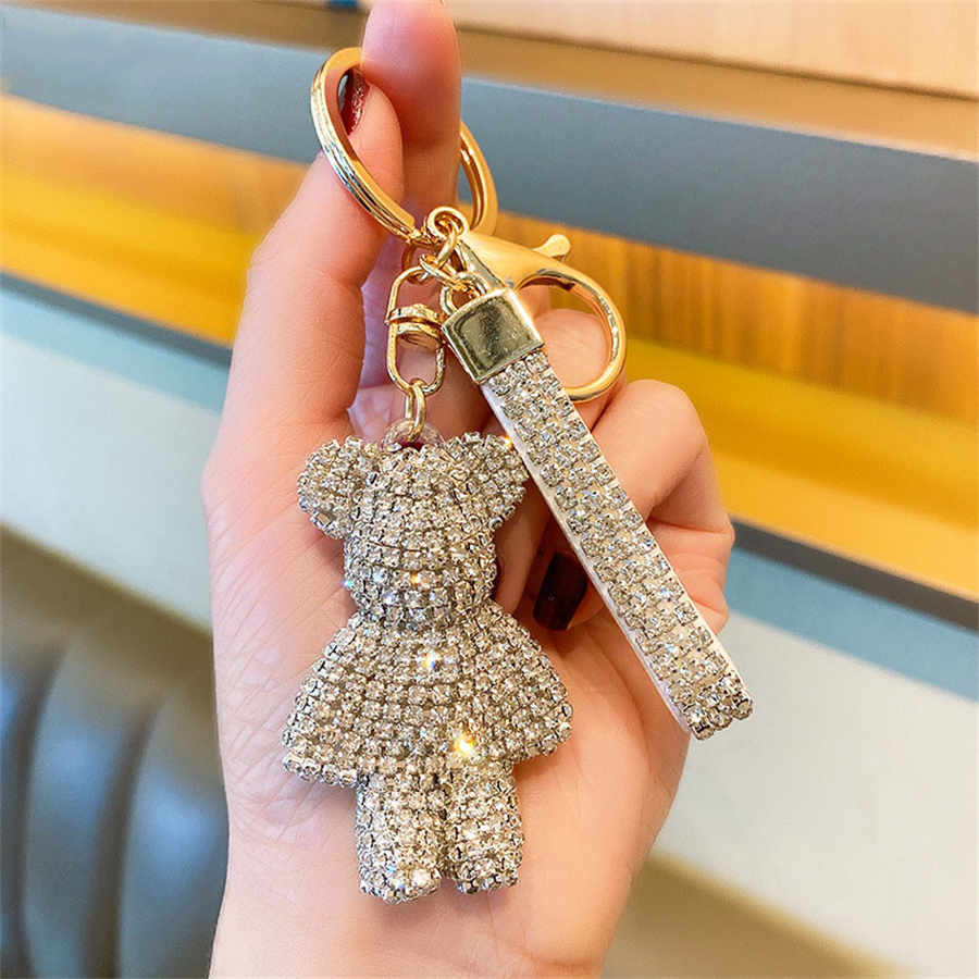 مصمم لعب المفاتيح الدب الماس مفتاح سلسلة الدب كيرينغ الإناث لطيف الإبداعية رائعة الدببة مفاتيح السيارة قلادة حقيبة حلية