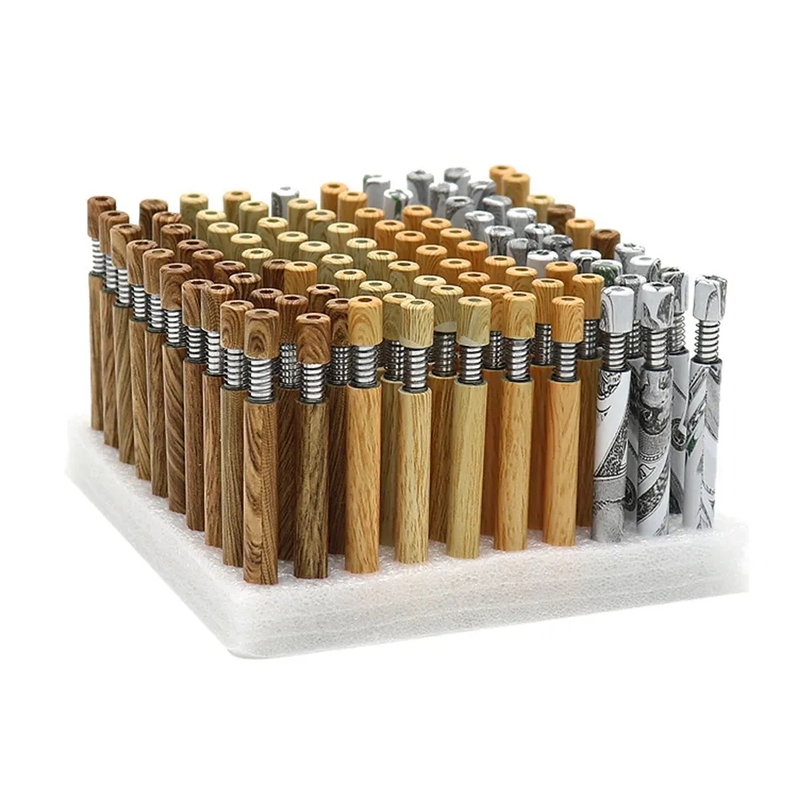 Prensa de grano de madera Pipa para fumar con resorte Metal One Hitter Bat 80 mm Dugout Tabaco portátil fácil de limpiar pipas de rapé