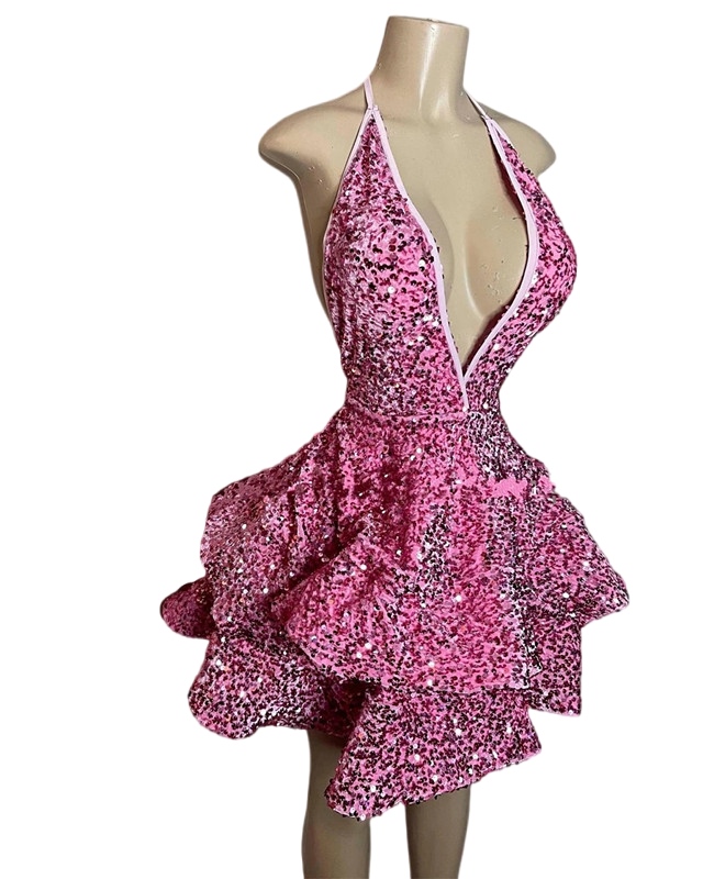 Różowy aksamitne cekinowe krótkie sukienki na studniówkę czarne dziewczyny gillter mini okazja przyjęcie urodzinowe koktajle wieczorowe suknie wieczorowe