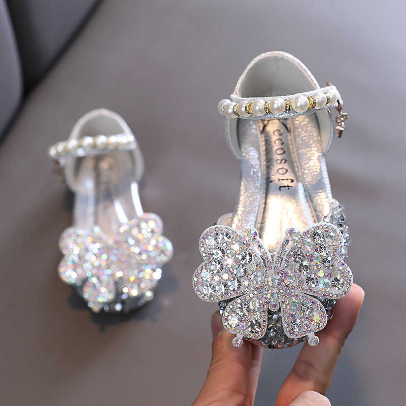 Sandálias novas meninas sandálias de lantejoulas crianças strass pérolas sapatos princesa crianças sandálias desempenho casamento