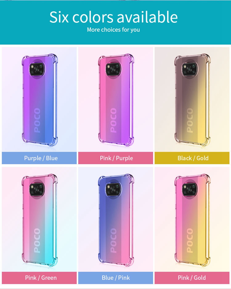 Fall för Xiaomi POCO M5 4G C40 M4 X4 M4 13 Pro Lite 5G 12T Pro 12 Lite Redmi 10C K60 12C Gradient 1,5mm Soft TPU Four Corners Airbag Anti Shock Transparent Chock Product Cover