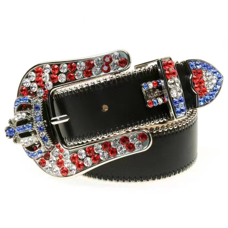 Cintura donna Cintura Bb Simon Cinture uomo Donna Cintura con diamanti lucidi Nero su nero Blu Corona multicolore con strass scintillanti a2801